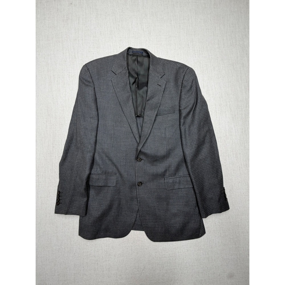 Ralph Lauren Silk Wool Cashmere Houndstooth Sport Coat Blazer Grey Blue 42L